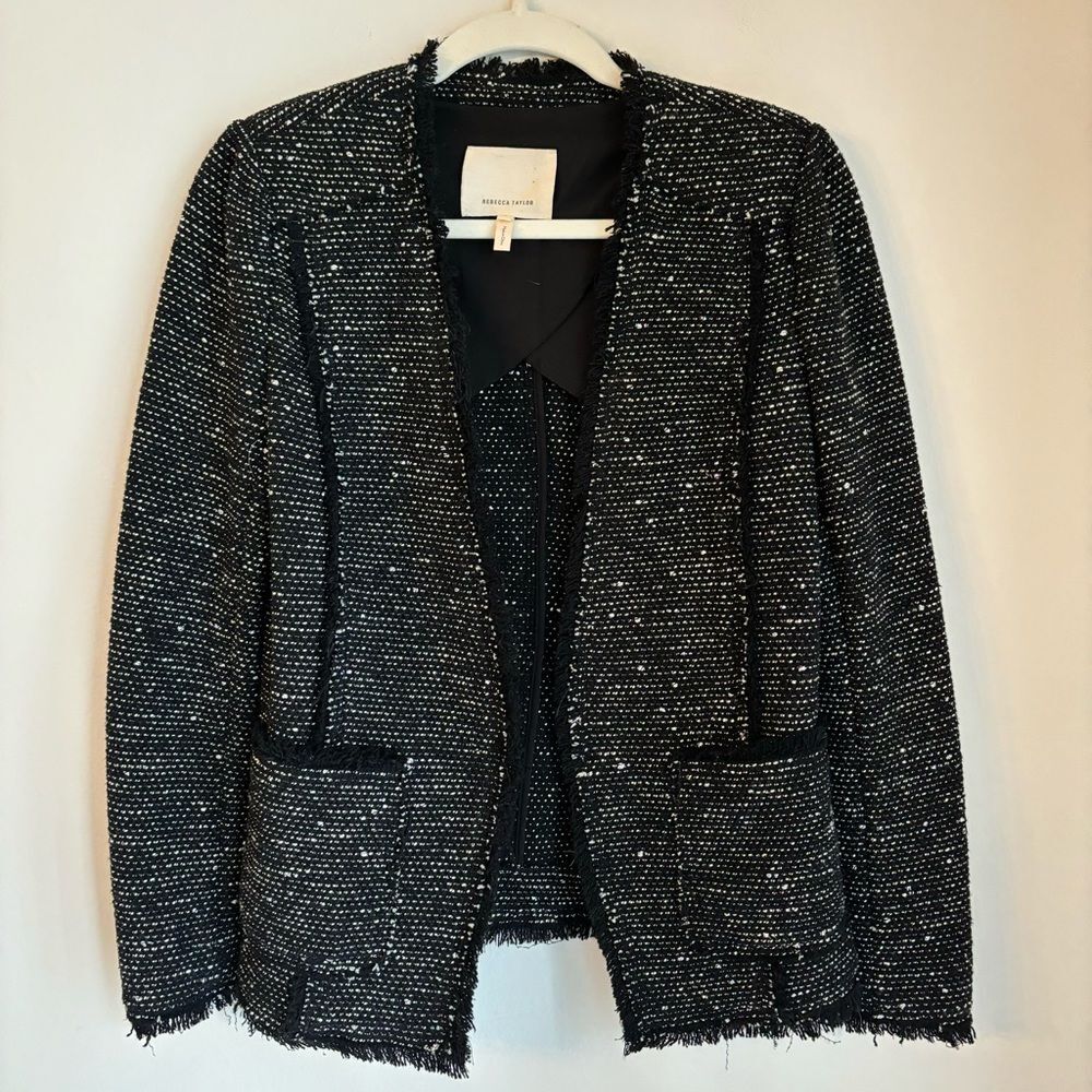 Rebecca Taylor Women tweed Rae hem blazer suit jacket pockets size 6 - EUC!